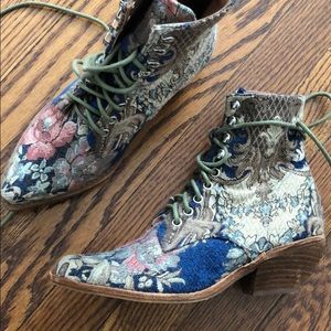 Free people western laced tapestry booties